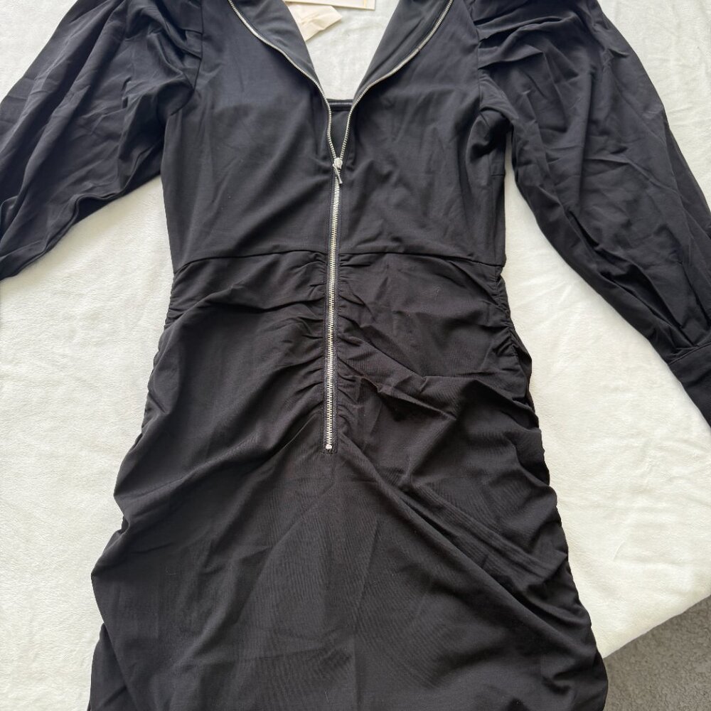 NWT Long Sleeve Black Mini Dress with Zip Up Back and Choker Neck - Picture 2 of 7